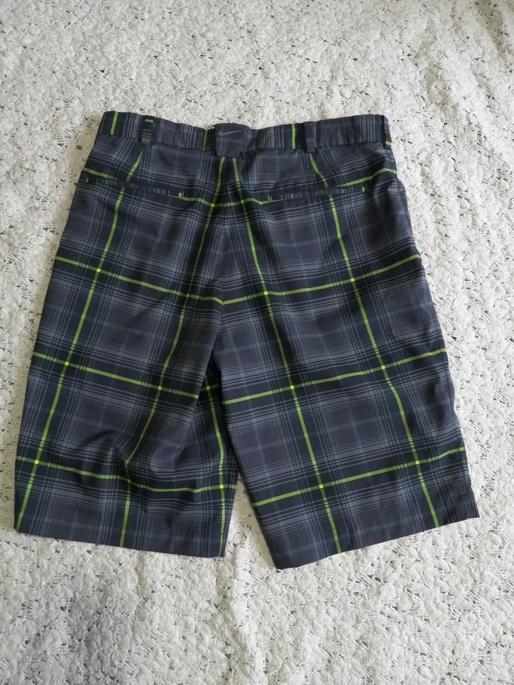 Nike Men's Plaid Golf Performance Shorts - Gray with Lime Accents Size 32
